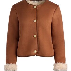 Alice + Olivia Tan Vegan Suede Teddy Jacket with Shearling Cuffs XS